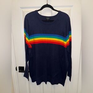Torrid Navy Sweater with Rainbow Stripes